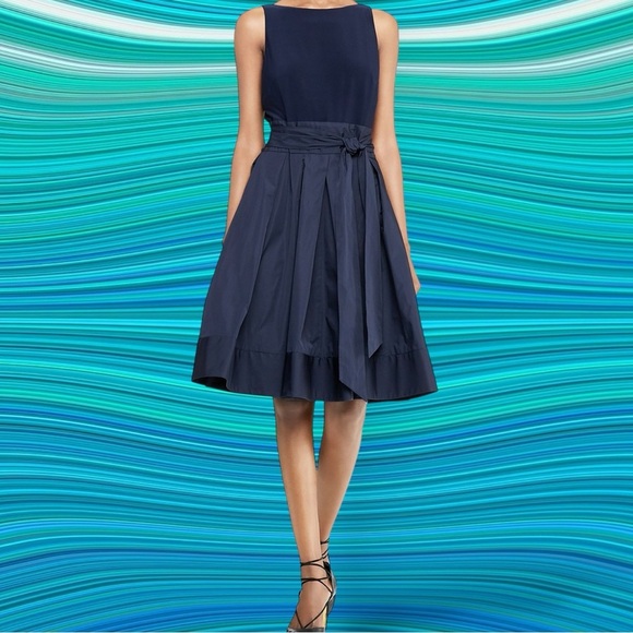 NWT Lauren Ralph Lauren ‘Taffeta-Skirt Dress’ in “Lighthouse Navy” Plus Size 16 - Picture 1 of 16